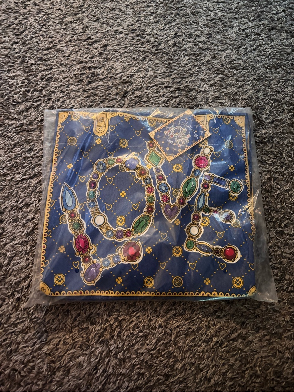 Brighton Blue 'LOVE' Tapestry with Multicolored Jewel Motif